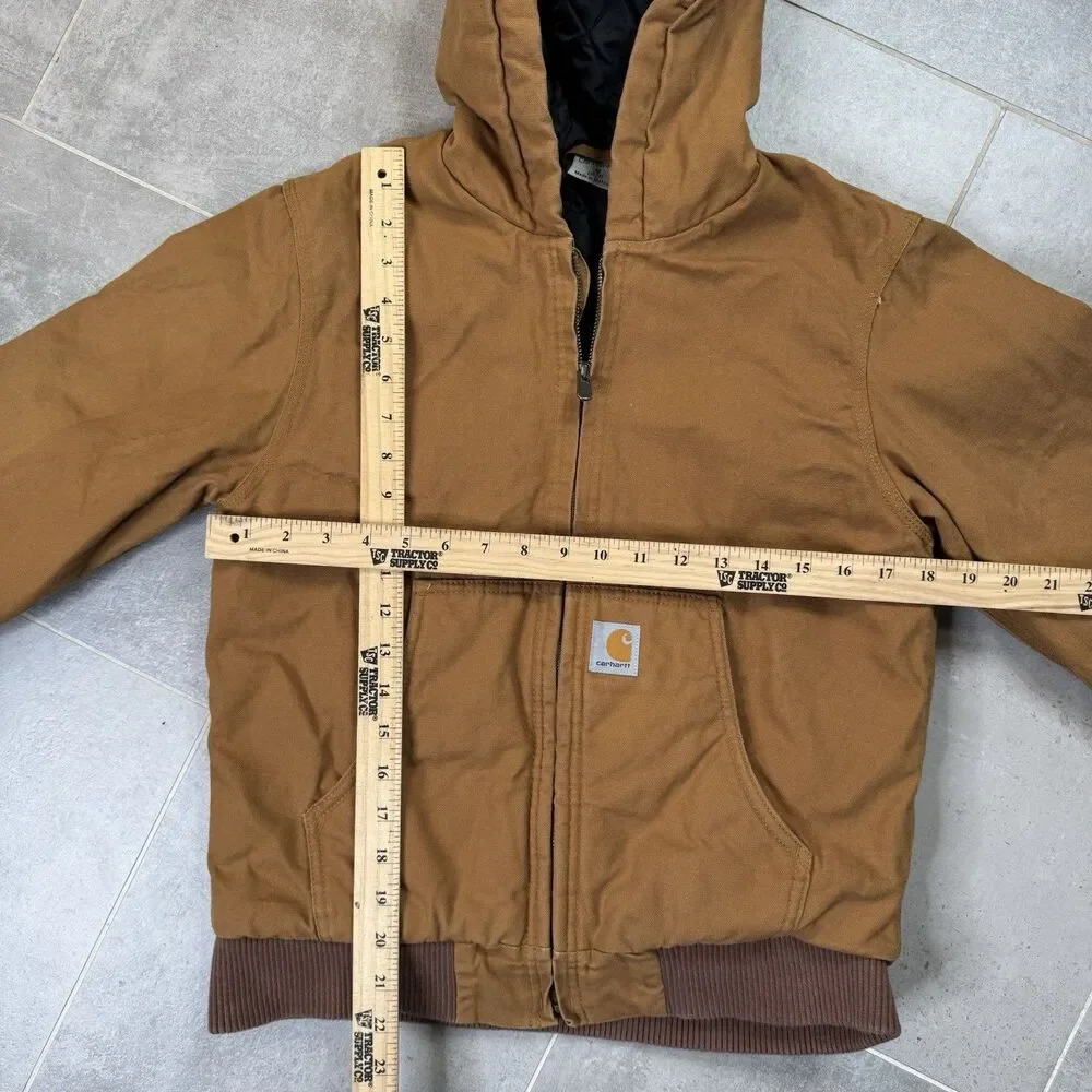 Carhartt Youth Medium 10–12 Brown Hooded Canvas Quilted Lined Jacket Coat EUC